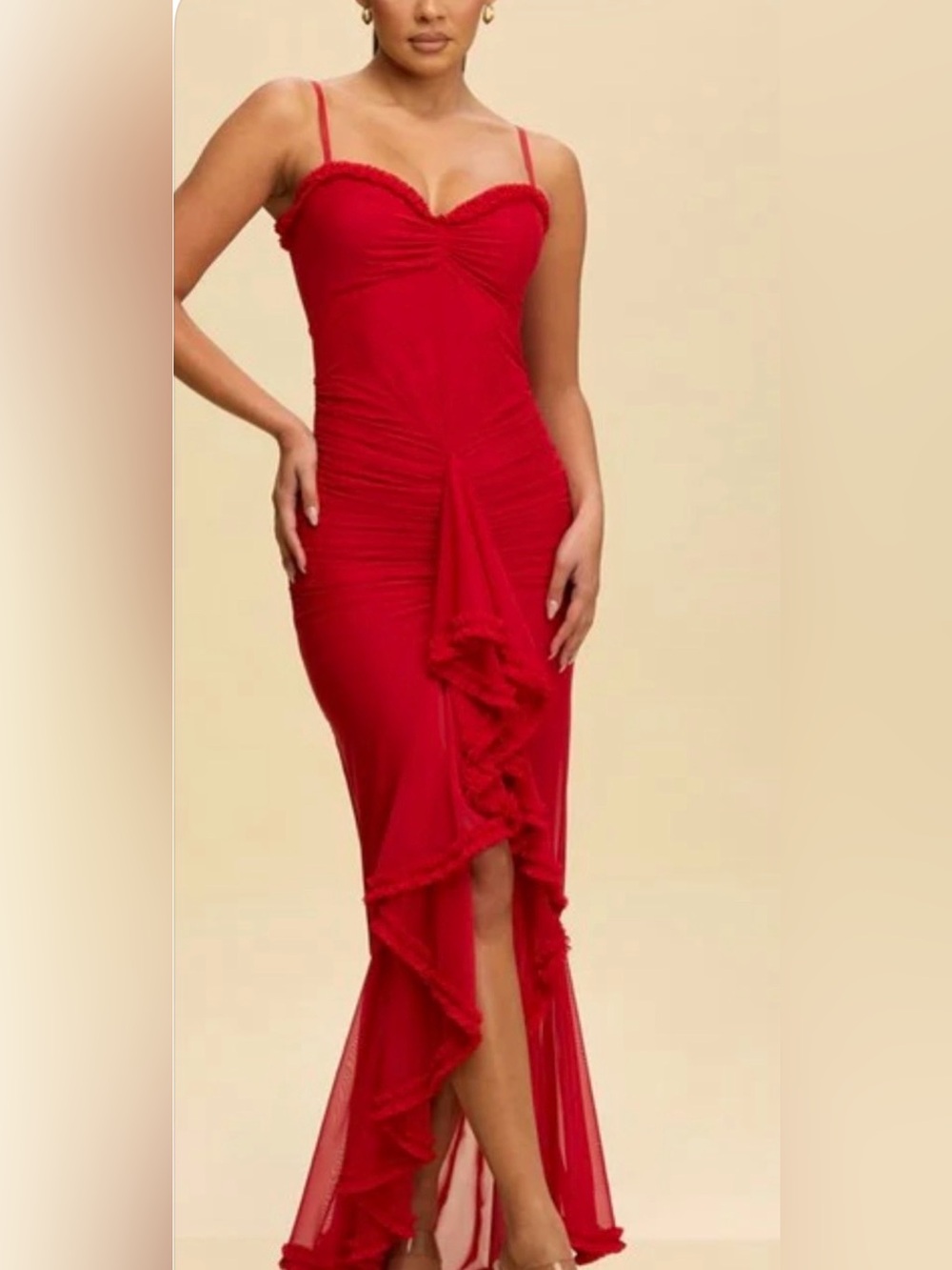 High Low hem Elegant Red Women's Ruched Evening Dress
